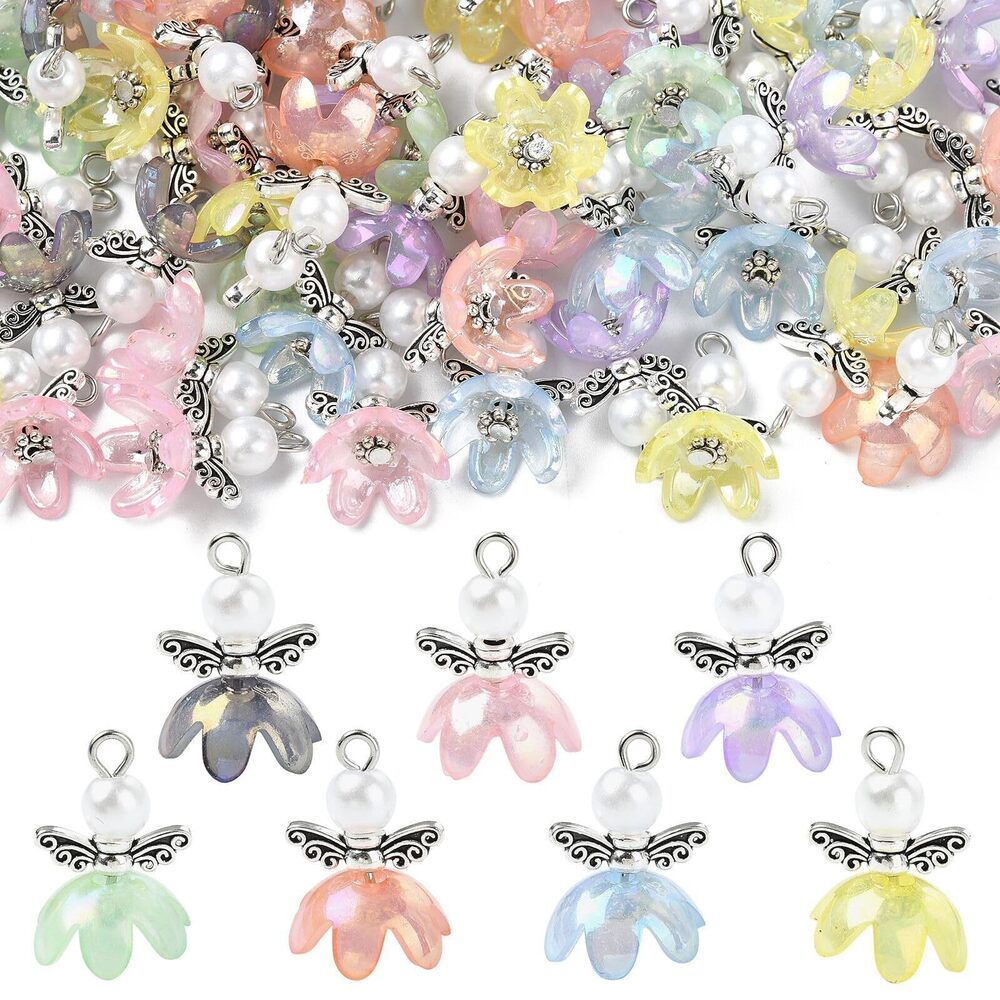 5406 70 pcs 70 Colors Angel Flower Theme Acrylic Charms Spring Fairy Floral